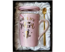 Verjaardagscadeau voor mama, Moederdagcadeaus voor mama, Cadeaus voor mama van dochter/zoon voor Moederdag en verjaardag, 400 ml marmeren keramische koffiekop met deksel, lepel, cadeauverpakking, wenskaart.