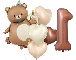Verjaardagsdecoratie voor 1-jarige jongen, inclusief ballonnen en hartfolieballon, feestversiering voor jongens en meisjes, eerste verjaardag vieren met kleur en stijl