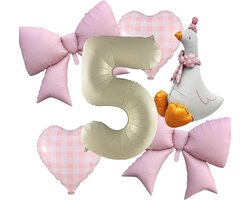 Verjaardagsdecoratieset Ballonnen - Feestballonnen Set - Verjaardag Vieren - Betoverend Silly Goose Thema - 1016 cm Nummer 5 - Roze