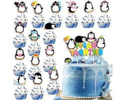 Verjaardagstaart Decoratie met Pinguïn Cake Topper voor Jongens en Meisjes - Dieren Thema, Feestelijke Taartversiering, Happy Birthday Decoratie