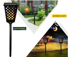 Verk Group – Tuinverlichting op zonne-energie – Solar Tuinlantaarn – Set van 2 – Flame Lamp Met Grondspies – Solar Led Verlichting – Buitenverlichting – Schemersensor - Tuinfakkel