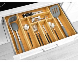 Verk Group - Uitschuifbare Bamboe Bestekbak - Verstelbare Besteklade - 8 compartimenten