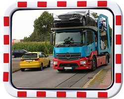 Verkeersspiegel rechthoek 40 x 60 cm | Spiegel Verkeer - Veiligheidsspiegel - Buitenspiegel | Rood Wit | Inclusief bevestigingsmateriaal - 9 meter zicht