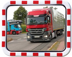 Verkeersspiegel rechthoek 80 x 60 cm | Spiegel Verkeer - Veiligheidsspiegel - Buitenspiegel | Rood Wit | Inclusief bevestigingsmateriaal - 20 meter zicht
