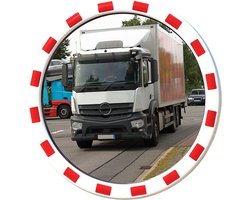 Verkeersspiegel Rond 80 cm | Spiegel Verkeer - Veiligheidsspiegel - Buitenspiegel | Rood Wit | Inclusief bevestigingsmateriaal - 20 meter zicht