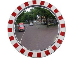 Verkeersspiegel Rond Onbreekbaar 60 cm | Spiegel Verkeer - Veiligheidsspiegel - Buitenspiegel | Rood Wit | Inclusief bevestigingsmateriaal - 11 meter zicht