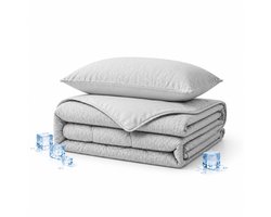 Verkoelend Dekbed zonder overtrek 140x220 cm – Grijs - Verkoelend & Ademend – Lichtgewicht Zomerdekbed – Wasbaar Dekbed – Met Kussensloop - Eenpersoons