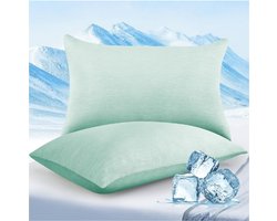 Verkoelende Kussenslopen - 2-Delige Set - 40 X 80 Cm - Japanse Arc-Chill Q-Max > 0.43 Koelvezels - 100% Katoen - Hoofdkussensloop - Ademend - Superzachte Kussenhoes Met Omslag - Groen