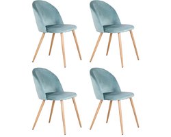 Verkoop nederland® - Een Set Van 4 Eetkamerstoelen - Zacht Fluweel - Stevige Metalen Voetjes - Geschikt Voor Keuken, Eetkamer, Woonkamer, Lounge - Groen - Max 120Kg - 48x80cm