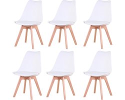 Verkoop Nederland® - Een Set Van 6 - Nordic Middeleeuwse Eetkamerstoelen - Pu Gewatteerde Stoel - Beukenhouten Poten - Bureaustoelen - Slaapkamer - Balkon - Restaurant - Wit - 120Kg max - 82x47 cm