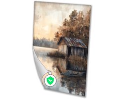 Verlaten hut bij rustig meer - Landschap wanddecoratie - Muurdecoratie hut - Impressionisme - Poster vintage - Woonaccessoires - poster 30x40 cm