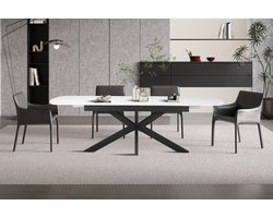 Verlengbare eettafel Hestia - 180/220x90x76cm - gesinterde steen - marmer - Rousseau - Eettafel - Wit - Keramiek