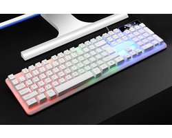 Verlicht bedraad toetsenbord met zwevend mechanisch gevoel, geschikt voor thuis gamen, computergebruik en zakelijk gebruik (wit).