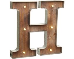 Verlichte Alfabet Lamp - Decoratieve Letterlamp - Muurdecoratie - Vintage Stijl - 41 cm Hoog - Houtkleurig