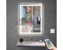 Verlichte badkamerspiegel met Bluetooth-luidspreker - Slimme LED make-up wandspiegel met 3 lichtinstellingen en anti-condens