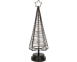 Verlichte figuren zwarte 3D lichtboompje/metalen boom/kerstboompje met 60 led lichtjes 36 cm - Kerstversiering/kerstdecoratie