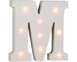 Verlichte Houten Letter 'M' met 9 LED-lampjes - Decoratieve Letter voor Sfeervolle Verlichting