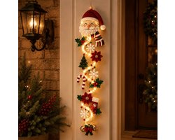 Verlichte kerstdeurhanger met de Kerstman – Warme LED-verlichting – Feestelijke hangdecoratie – Geschikt voor voordeuren, veranda-zuilen en ramen