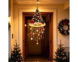 Verlichte kroonluchter, kroonluchter met kerstmuts, sterrenhanger, kroonluchter met kerstverlichting (C)