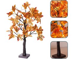 Verlichte Kunstmatige Esdoornboom met LED, 23,6 Inch Herfstboom op Batterijen, Tafellamp met Herfstbladeren voor Thanksgiving en Feestdecoratie, Herbruikbaar en met Afneembare Voet