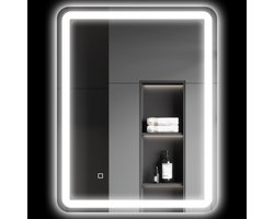 Verlichte LED Badkamerspiegel, Touchbediening, Anti-condens, Dimbaar, 3 Lichtkleuren, Zilver, 60 x 80 cm