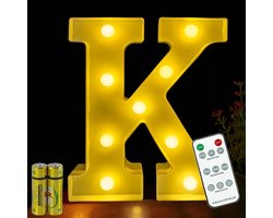 Verlichte Letterlamp met Afstandsbediening - LED Alphabet Lamp voor Feestdecoratie, Nachtlampje en Verjaardagsfeest (K)