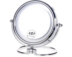 Verlichte Make-up Spiegel 10x Vergroting LED Verlicht - Aanrecht Scheerspiegel - Dubbelzijdig Standaard en Vergroting - Draagbare Opvouwbare Tafelspiegel - Badkamerspiegel Compact KXD3137-10x make up tafel