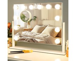 Verlichte Make-up Spiegel - Verstelbare Spiegel - Make-up Aanbrengen - 3 Kleurlichten Instelbaar - 49 x 41 cm - Wit