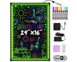 Verlichte Schrijfbord met Neon Effect – 24"x16" LED Menu Sign voor Restaurants, Bruiloften en Promoties