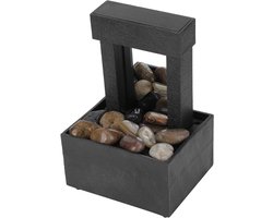 Verlichte tafelwaterfall met LED en rivierstenen - Indoor bureaufontein 16,5 x 11 x 9 cm, rustgevende sfeer en decoratieve waterpartij