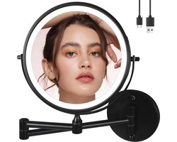 Verlichte vergrotende spiegel 1X/10X met telescopische arm voor make-up en scheren