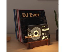 Verlichte Vinyl Record Opslag en Platenstandaard met Houten Acryl Houder - Warm Witte LED Verlichting voor Vinyl Album Display