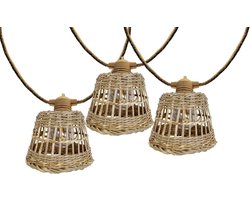 Verlichtingssnoer Buiten met Rotan Lampenkappen, Tuinslinger LED Warm Wit, 8 Meter, Zonne-energie & Netstroom