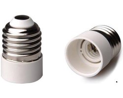 Verloopfitting - Van E27 naar E14 - Adapter - Grote fitting naar Kleine fitting - Aluminium - Wit - Gloeilampen - Led Lampen - Spaarlampen - Halogeenlampen - Hue - (2 STUKS)