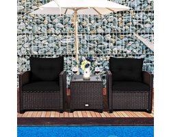 Verona Balkon Loungeset 3-Delig Polyrotan 67×67×76 cm met Tafel en 2 Stoelen Zwart Weerbestendig Tuinmeubelset voor Balkon en Tuin