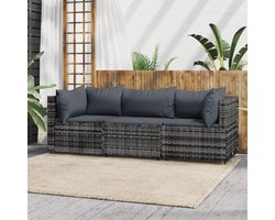 Verona Modulaire Balkon Loungeset 3-Delig Polyrotan met Kussens 63x63 cm Hoekbank Weerbestendig Balkon Tuin Loungeset Grijs