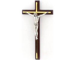 Veronese Design beeld/figuur - Crucifix hangend Hout - verguld en verzilverd - 26,5cm