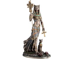 Veronese Design Beeld/figuur - Egyptische Godin Bastet met Sistrum en Ankh - (hxbxd) ca. 26cm x 15cm x 9,7cm