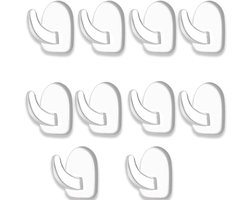 Verpakking met 10 supersterke, zelfklevende, transparante haken. Te gebruiken als handdoekhouder, kledinghaak, wandhaak, zonder te boren. Geschikt voor badkamers, keukens en andere ruimtes.