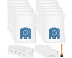 Verpakking van 12 Pure GN 3D-stofzakken - Geschikt voor Miele Hyclean GN Classic C1 Complete C2 Complete C3, S2 S5 S8 S800 S600 serie stofzuigers - inclusief 4 motorfilters en 4 uitlaatfilters.