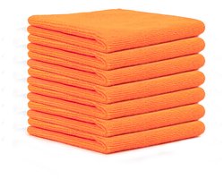 Verpakking van 12 schoonmaakdoekjes, multifunctionele microvezeldoeken, schoonmaakdoekjes voor streeploze reiniging van ramen, keukengerei, auto's en roestvrij staal, afmeting 30 x 30 cm,oranje kleur