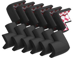 Verpakking van 12 zachte hoekbeschermers, kindveilige rand- en hoekbeschermers, veilig voorgelijmde rubberen schuimrubberen meubelbumpers voor open haarden, tafels, trappen en kasten (zwart)