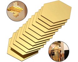 Verpakking van 12 zeshoekige muurspiegelstickers - 8x7x4cm - Acryl spiegeltegels - Badkamerspiegelstickers - Spiegelfolie - Geschikt voor woonkamer, slaapkamer, bank, tv-achtergrond, muurdecoratie - Goud