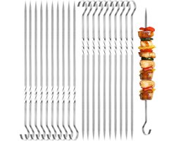 Verpakking van 20 barbecuespiesen - gemaakt van roestvrij staal - superduurzaam - geschikt voor barbecueën, het grillen van vlees, kebabs, enz. - kunnen worden gebruikt voor kampvuren of andere barbecues in de buitenlucht. - 35cm