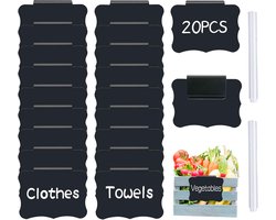 Verpakking van 20 stuks - Herbruikbare etiketten voor opbergdozen - Labelhouders met clip voor kledingkasten en opbergmanden - Inclusief witte pen