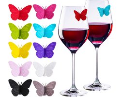 Verpakking van 20 stuks - Wijnglasetiketten met vlindermotief - Gemaakt van siliconen - Geschikt voor wijnglazen met een handvat - Meerkleurige etiketten om drankjes te herkennen - Perfect voor Halloween, verjaardagen, feestjes in de bar, enz.