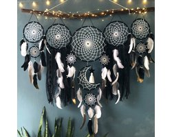 Verpakking van 5 handgemaakte dromenvangers, woondecoratie, dromenvangerhanger, windgong, veerhanger, binnenkwast (zwart), geschikt als cadeau voor Kerstmis, jubilea en als dagelijks cadeau.