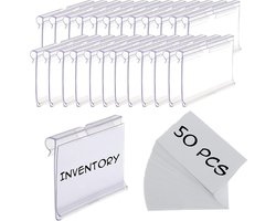 Verpakking van 50 stuks - Labelclips voor opbergdozen - Plastic labelclips - Geschikt voor manden en draadrekken - Te gebruiken als prijskaartjeshouders en displayrekken voor productetiketten - 6 cm * 4 cm