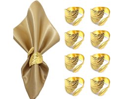 Verpakking van 8 - Gouden servetringen - Servetdoek sjaalgesp in de vorm van een blad in restaurantstijl (tafeldecoratie voor bruiloften, banketten, jubilea, verjaardagen, feestdagen en doopfeesten)