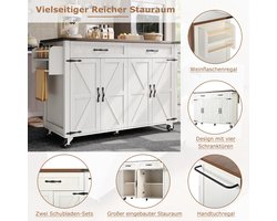 Verplaatsbaar Keukeneiland “Culinario” met Uitschuifbaar Werkblad, Lades en Deuren 140 x 73 x 94 cm – Beige / Noten – Novihome